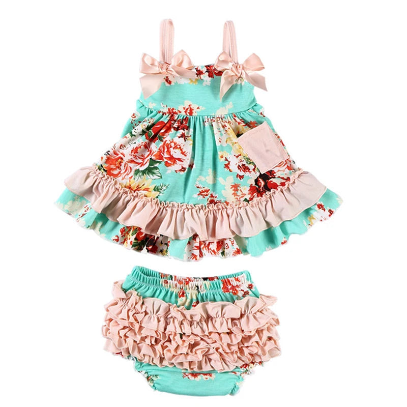 New Baby Girl Clothes Baby Sets Cotton Sleeveless Toddler Infant Ruffle Tops + Shorts Overall Floral Clothes Set 3-24 month