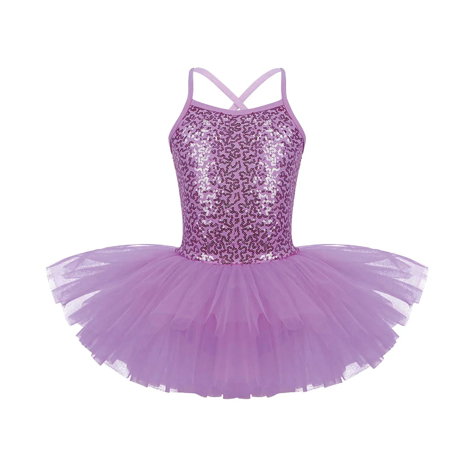 Kids Girls Ballet Tutu Dress Sequin Cross Strap Sleeveless Performance Costume Gymnastics Sequined Ballerina Leotard Gown Outfit