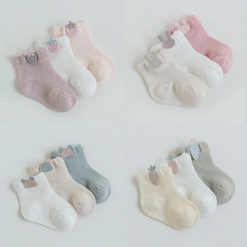 3 Pairs 0-5Y Baby Socks, Children's Socks, Thin Cotton, Breathable Mesh, Baby Socks, Boneless Baby Socks, Cute Accessories Socks