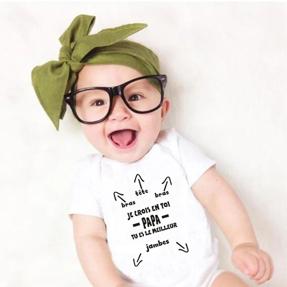 Papa Tu Es Le Meilleur Baby Bodysuit Cute Summer Baby Romper Body Baby Boys Girls Clothes Outfits Cotton Baby Wear Dad's Gift