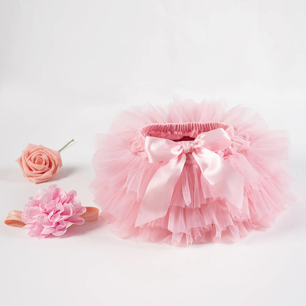 Baby girl tutu skirt 2pcs tulle lace bloomers diaper cover Newborn infant outfits Mauv headband flower set Baby mesh bloomer