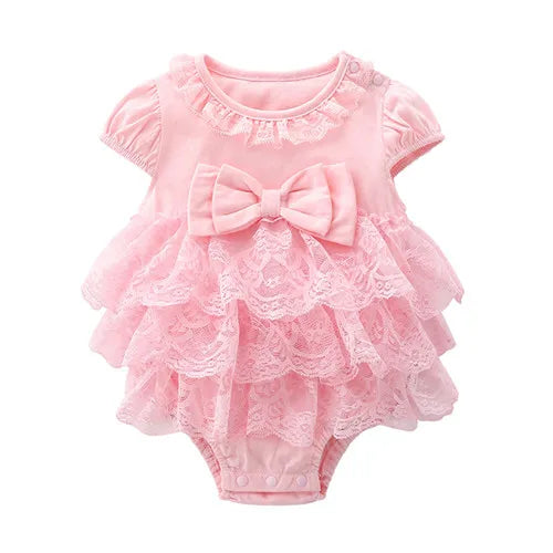 Cotton Bodysuit For Newborns Summer Short Sleeve Jumpsuit For Girls Lace New born 1st Birthday Party Clothes Twin Clothing 2023