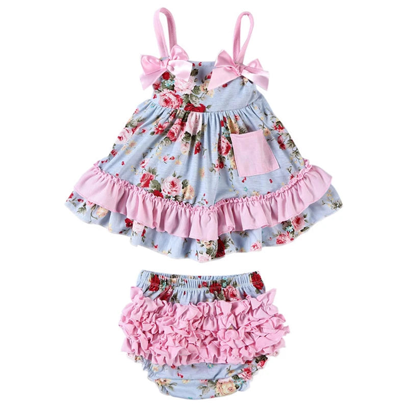 New Baby Girl Clothes Baby Sets Cotton Sleeveless Toddler Infant Ruffle Tops + Shorts Overall Floral Clothes Set 3-24 month