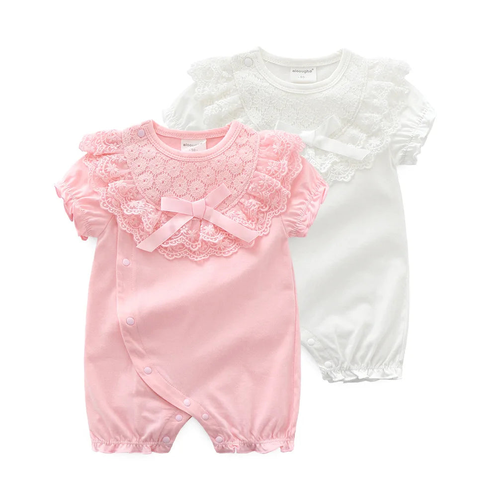 Princess Baby Bodysuits For Girls Summer Bodysuit For Toddlers Lace Soft Newborn 1st Birthday Party Clothes Twin Girls Clothing