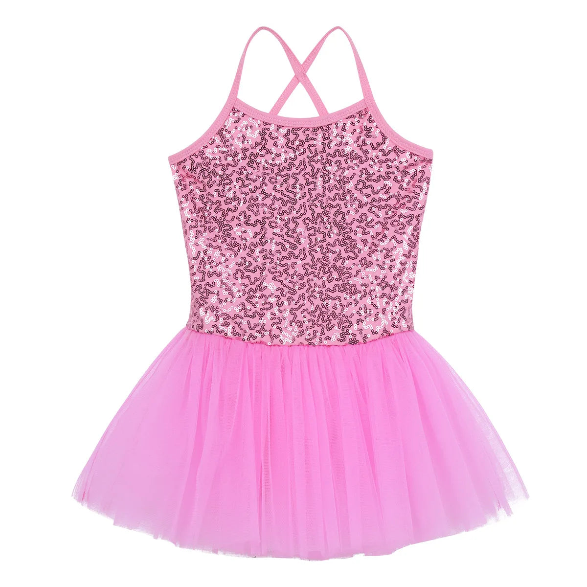 Kids Girls Ballet Tutu Dress Sequin Cross Strap Sleeveless Performance Costume Gymnastics Sequined Ballerina Leotard Gown Outfit