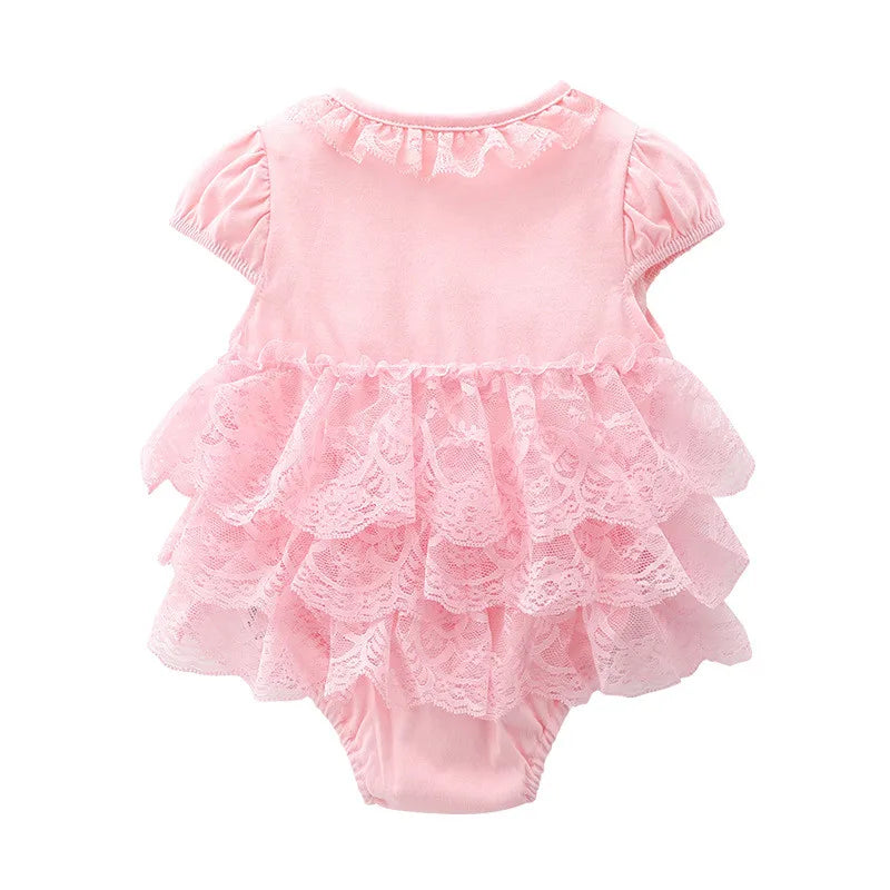 Cotton Bodysuit For Newborns Summer Short Sleeve Jumpsuit For Girls Lace New born 1st Birthday Party Clothes Twin Clothing 2023