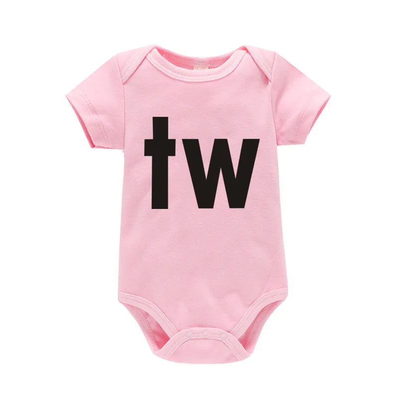 TW &amp; IN Letter Print Newborn Infant Baby Boys Girls Black Bodysuit Twins Romper Jumpsuit Outfits Hipster Baby Clothes 0-24M
