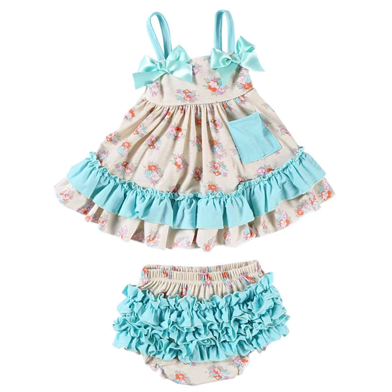 New Baby Girl Clothes Baby Sets Cotton Sleeveless Toddler Infant Ruffle Tops + Shorts Overall Floral Clothes Set 3-24 month