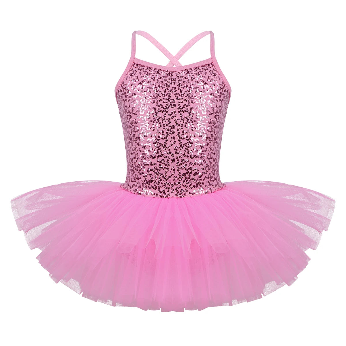 Kids Girls Ballet Tutu Dress Sequin Cross Strap Sleeveless Performance Costume Gymnastics Sequined Ballerina Leotard Gown Outfit