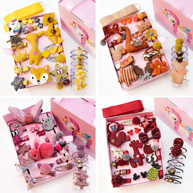 24pcs/Set Baby Hair Clips Cartoon Baby Headband Cute Bow Flower Children Hairpin Barrettes Headwear Baby Hair Accessories NO BOX