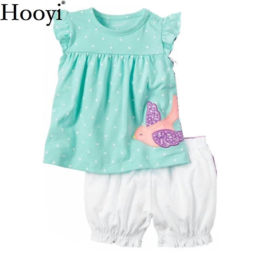 Fashion Baby Girls Clothes Suit Bird Cute Newborn Clothing Sets Toddler T-Shirt Hot Shorts Summer Outfit 6 9 12 18 24 Month Tops