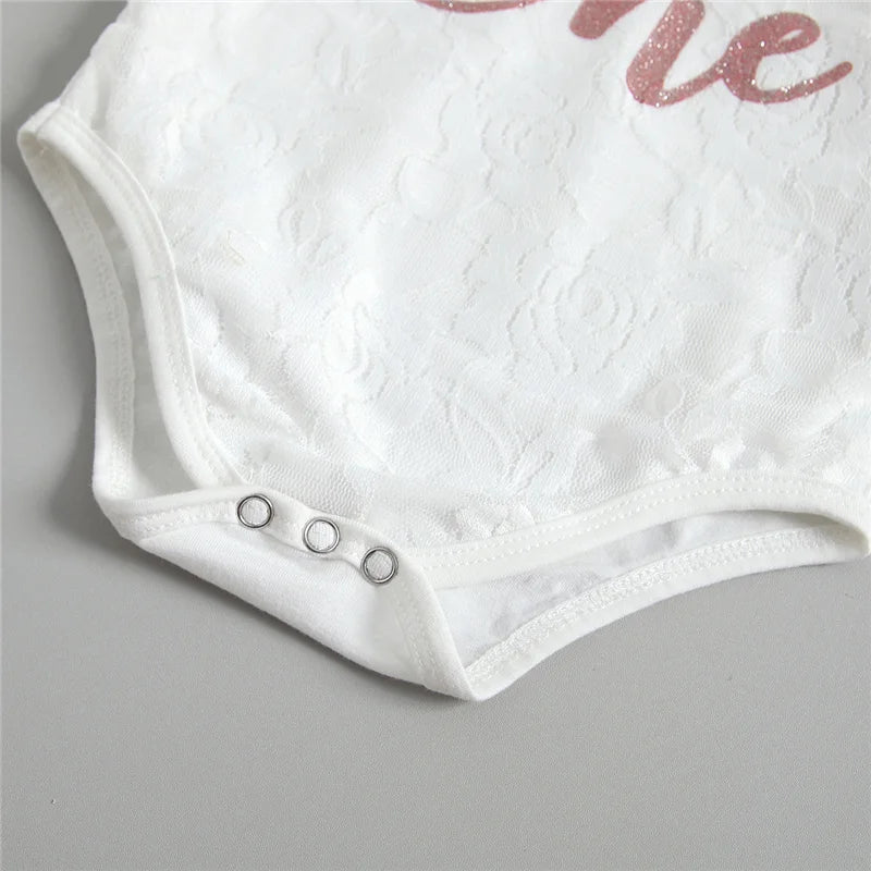 Baby Girls My First Birthday Outfits, Cute Long Sleeve Floral Lace Romper + Tutu Skirt + Headband Set, 0-30Months