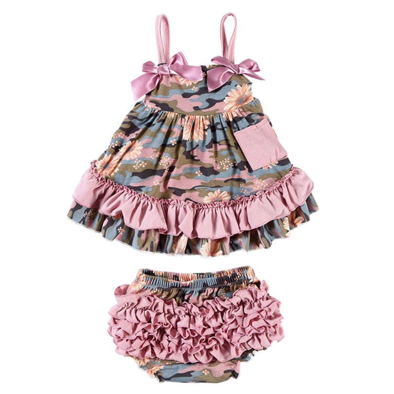 New Baby Girl Clothes Baby Sets Cotton Sleeveless Toddler Infant Ruffle Tops + Shorts Overall Floral Clothes Set 3-24 month