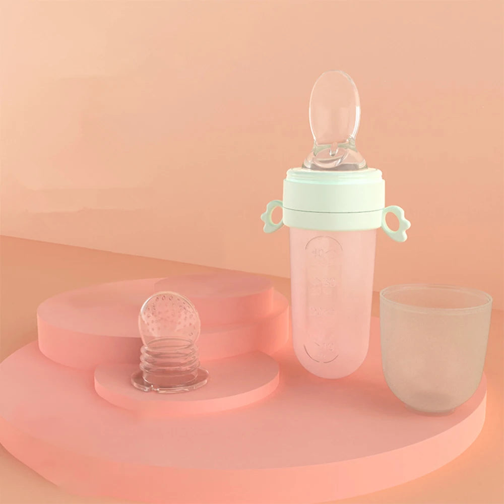 Baby Feeding Bottle + Teether Baby Silicone Rice Paste Cereal Feeding Squeeze Bottle Spoon Feeder for Newborn Child Utensils