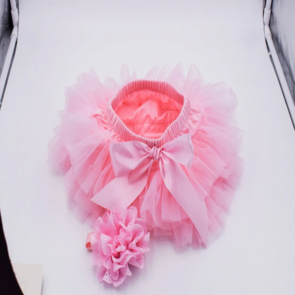 Baby girl tutu skirt 2pcs tulle lace bloomers diaper cover Newborn infant outfits Mauv headband flower set Baby mesh bloomer
