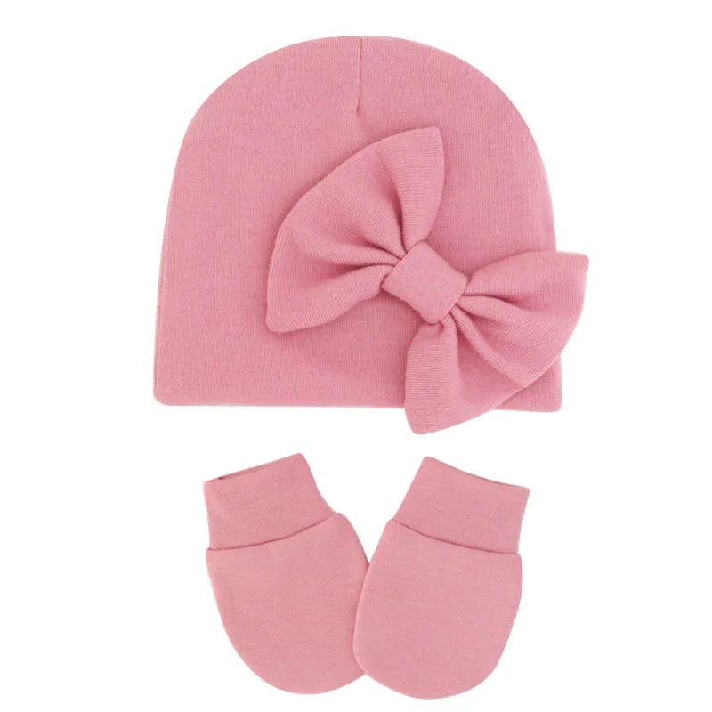 Personalized Baby Hat & Mittens with Bow Baby Shower Custom Name Newborn Gift Baby Scratch Mittens Newborn Baby Pink Girl Hat