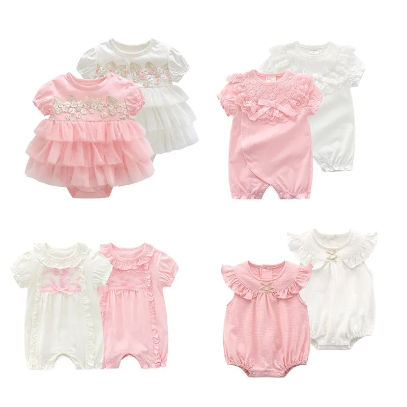 Princess Baby Bodysuits For Girls Summer Bodysuit For Toddlers Lace Soft Newborn 1st Birthday Party Clothes Twin Girls Clothing