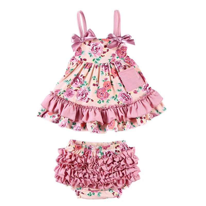 New Baby Girl Clothes Baby Sets Cotton Sleeveless Toddler Infant Ruffle Tops + Shorts Overall Floral Clothes Set 3-24 month