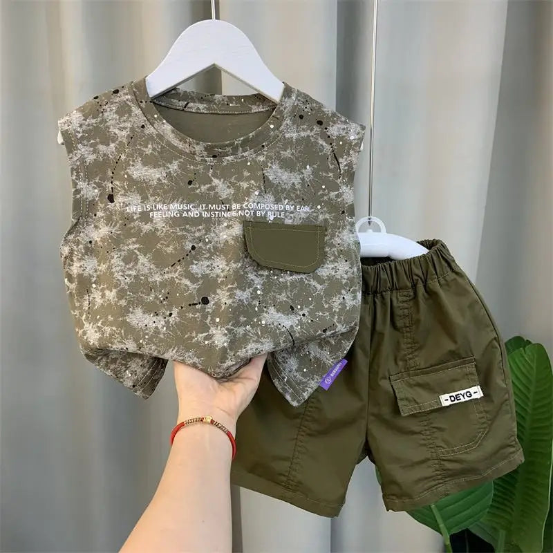 Outdoor Clothes for Children Boys Summer Kids Baby 2PC Sleeveless Top & Pants Shorts Sporty Outfit Premium Cotton 2-10 Years Old