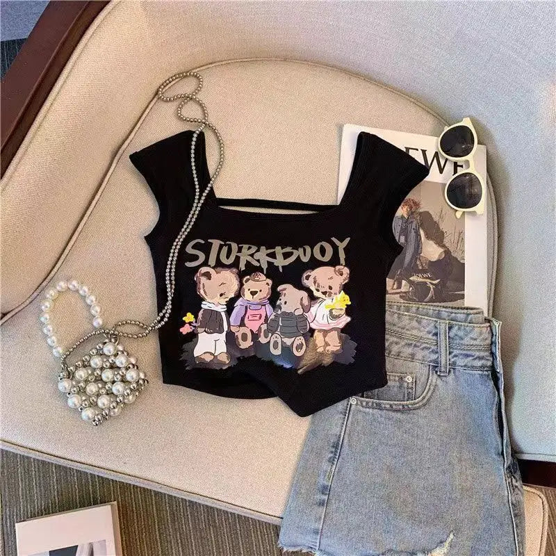 summer 100% cotton amine baby girls short t-shirts cartoon kids tshirt 4 6 8 10 child tops tee clothes roupas infantis menina