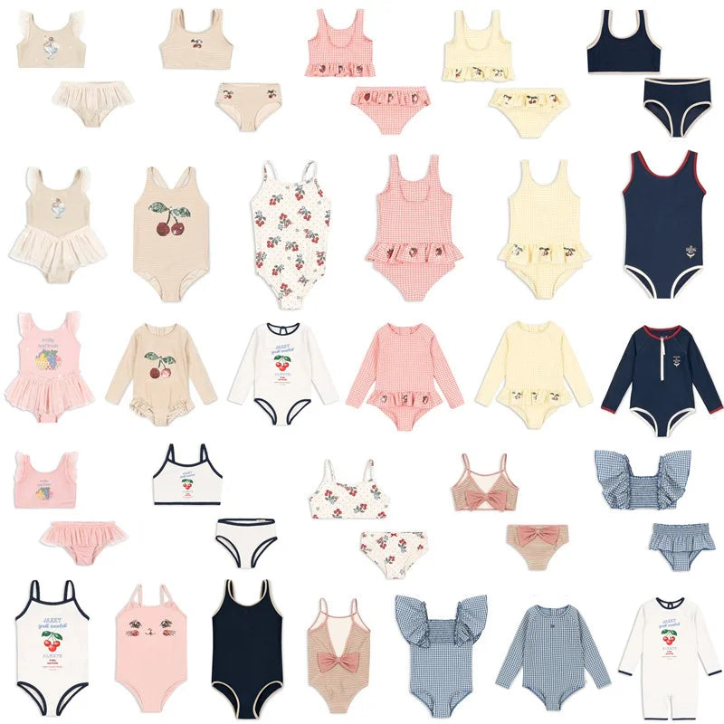 Swimsuit 2026 Summer Swimwear Girls Lace Beach Wear Print Ruffle Princess Children Bikinis Sets Monokini