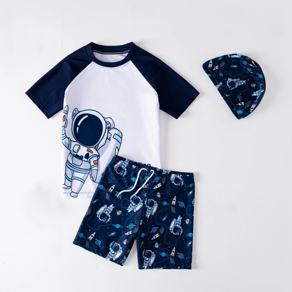 Summer Children's Swimsuit Boys Split Short Sleeve Swimming Suit Teenage Cartoon Quick Drying Bathing Suits Boys Swimsuit Set
