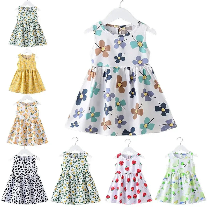 Baby Girls Summer Dress Sleeveless Cute Print Children's Dresses Cotton Toddler Kids Party Sundress Clothes Baby Clothing Skirts