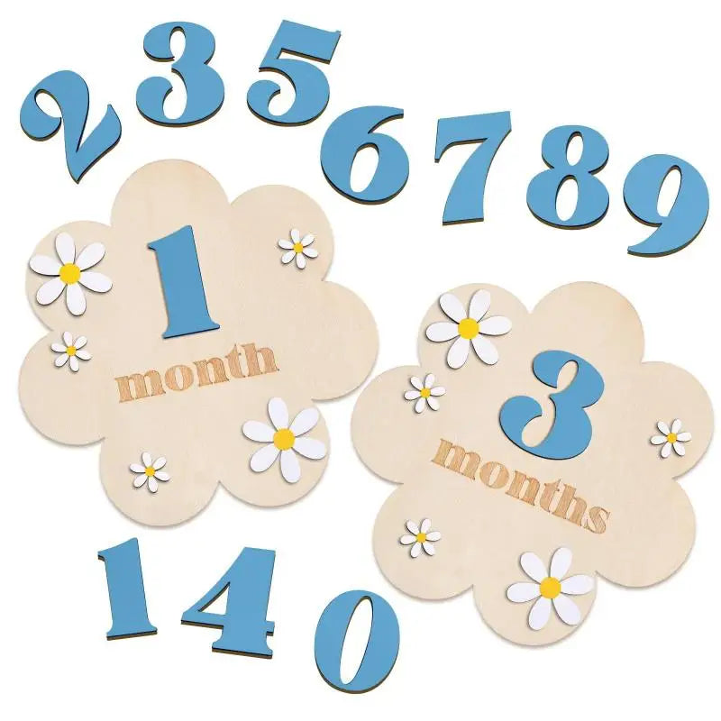 Z. Wooden Baby Monthly Milestone Cards Flowers Double Sides Number Month Girls Boys Newborn Photography Props Accessories