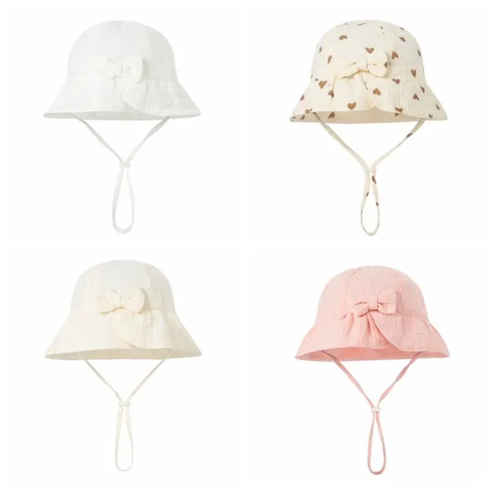 Adjustable Cotton Toddle Bucket Hat Bowknot Love Heart Baby Sunhat Wide Brim Sunscreen Infant Fisherman Hat Girls