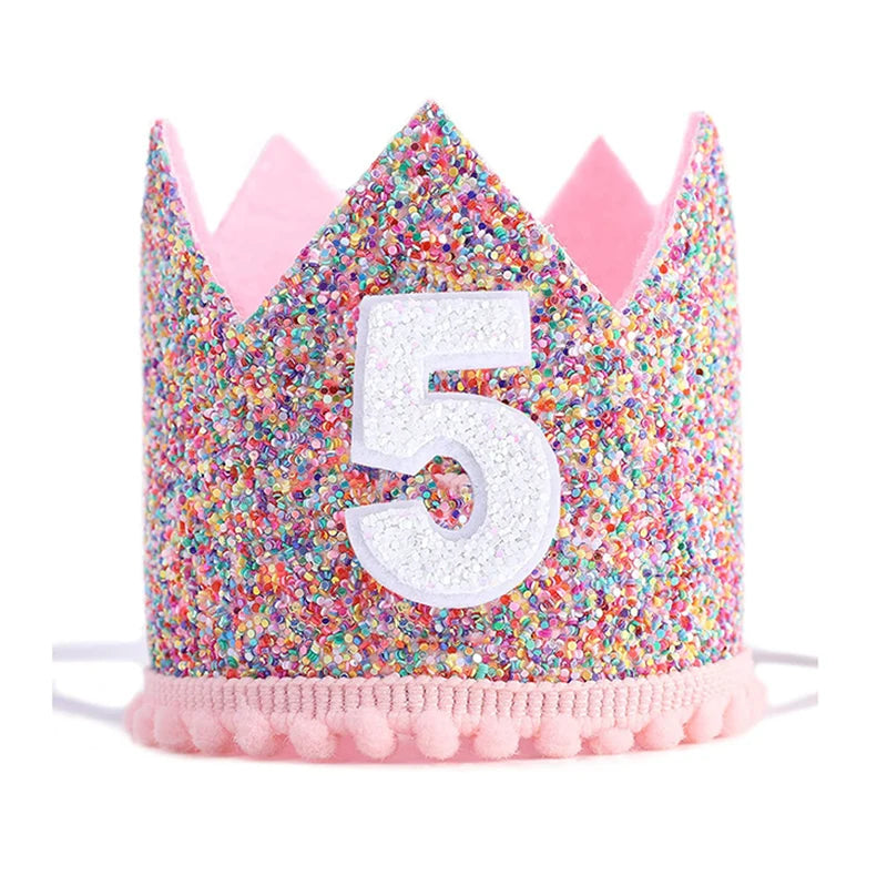 1st Birthday Party Decor Hat Kids 1 2 3 Year Happy Birthday Boy Girl First Birthday Party Baby Shower Decor Pink Kids Crown Hat