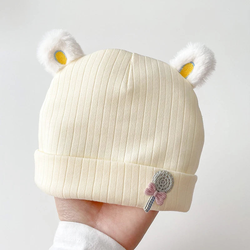0-3 Months Newborn Fetal Hats Korean Cute Soft Cotton Boy Girl Autumn Winter Warm Beanies Caps Solid Color Infant Kids Bonnets