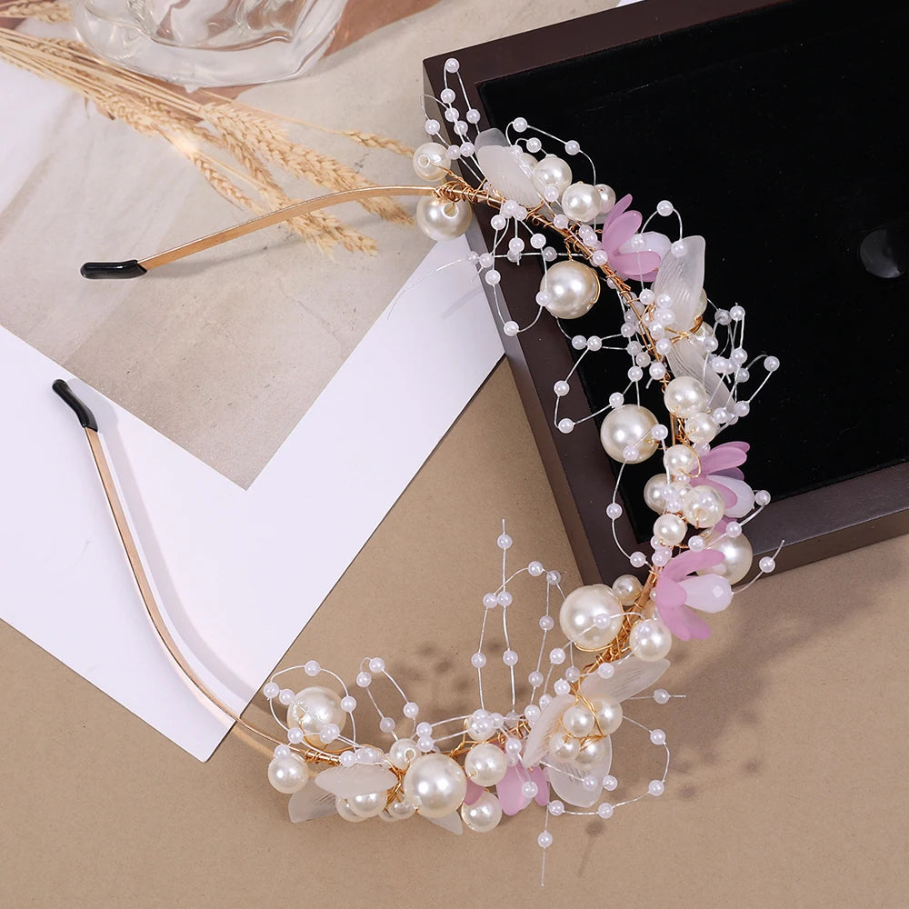 Elegant Children Pearl Headbands Women Bridal Wedding Headband Hair Headdress Flowers Bride Garland Head Hoop Hair Jewelry Gifts