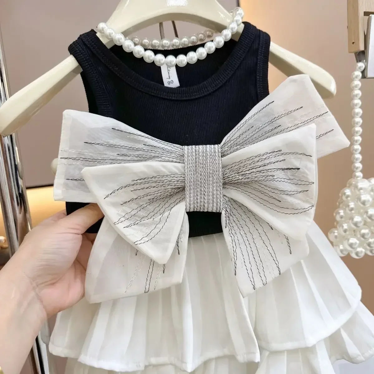 Baby Girls Summer Vest Shirts+cake Skirts Clothing Set Big Bowlegant Girl Kids Birthday Princess Suits Children Clothes