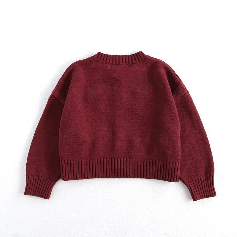 Kids Clothes Girls 1-7Y Baby Girls Sweater Cotton Bow Embellished Knit Cardigan Autumn Winter Fashion Wear Sweater Children Top