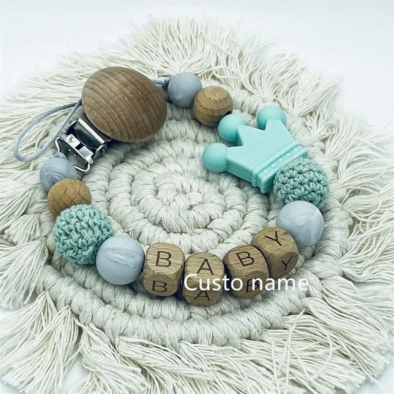 Baby Custom Name Silicone Beads Flower Ring Pacifier Clips Safe Teething Chains Teether Eco-friendly Dummy Beech Clips Holder