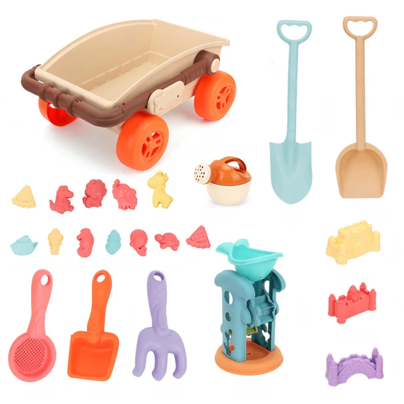 Children Beach Sand Play Tool Set Sand Bucket Sieve Funnel Sand Shovel Sand Wagon Watering Can Summer Outdoor Beach Toy for Kids
