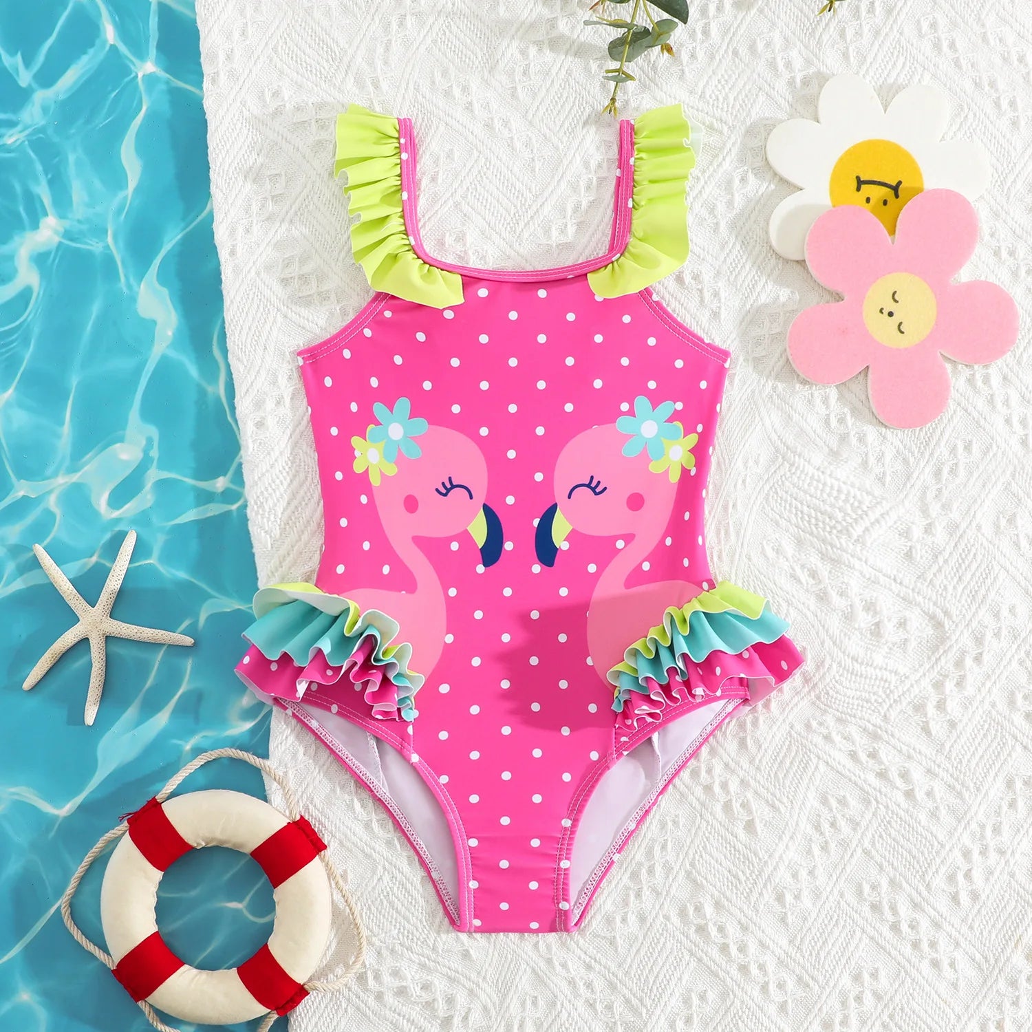 2026 Summer Children Swimsuit 2-8Years Girls Swimsuit Infant Baby Cute Cartoon Sleeveless Bikini Briefs One-piece Swimsuit