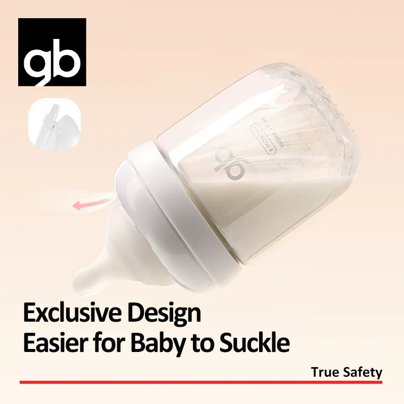 gb Baby Bottle, Glass, Platinum Series, BPA-Free, Diamond-Cut, Simulated Breastfeeding Design, Wide-Neck for Easy Cleaning