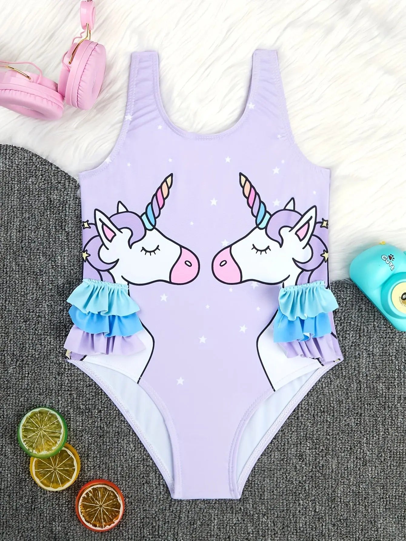 2026 Summer Children Swimsuit 2-8Years Girls Swimsuit Infant Baby Cute Cartoon Sleeveless Bikini Briefs One-piece Swimsuit