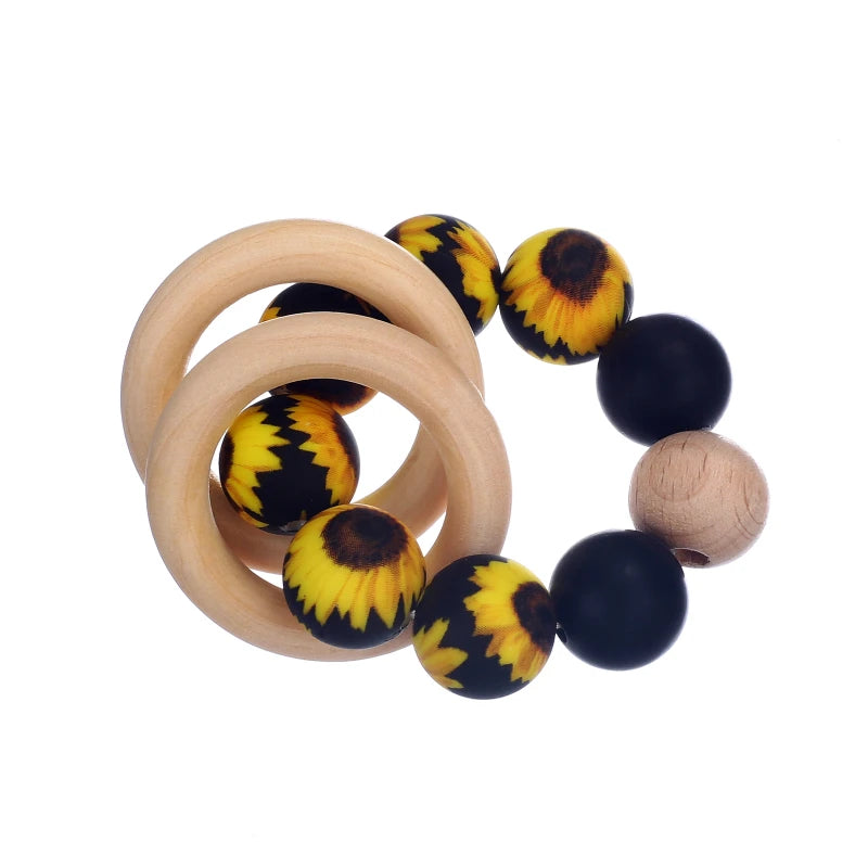 Baby Silicone Teether Ring Pendant Food Grade Silicone Round Beads Bracelet Rattle Toys For Baby Teething Safe Care Chew Toys