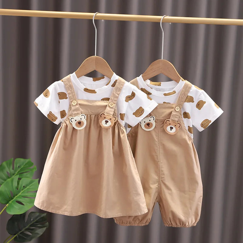Summer Fashion Baby Boys Girls Clothes Sets T-shirt + Panties or Strap skirt 1-5T Toddler Casual Clothing Suits