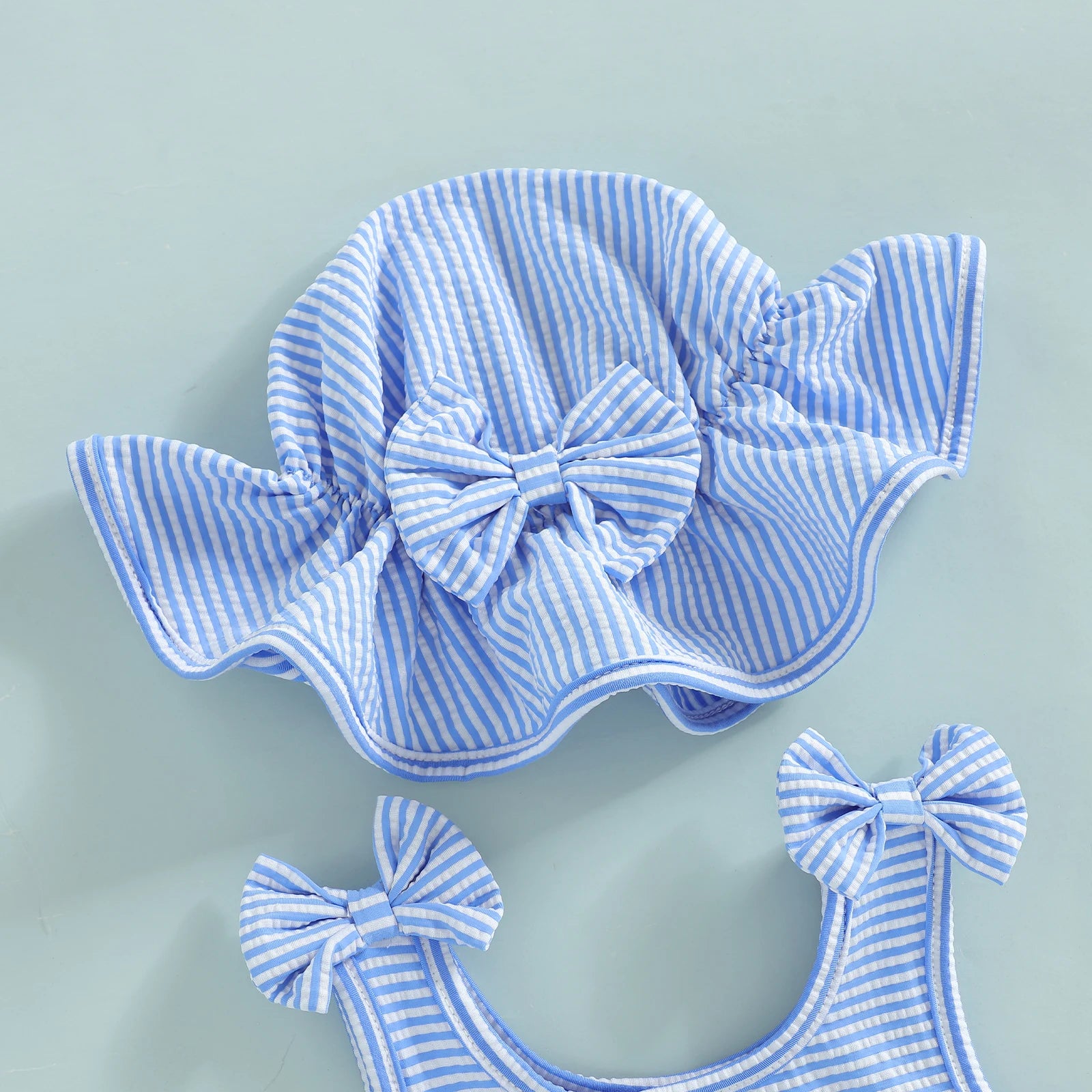 Toddler Baby Girl Striped Swimsuit Cute Fashionable Ruffle Tank Tops with Bottom, Hat 3Pcs Bathing Suit