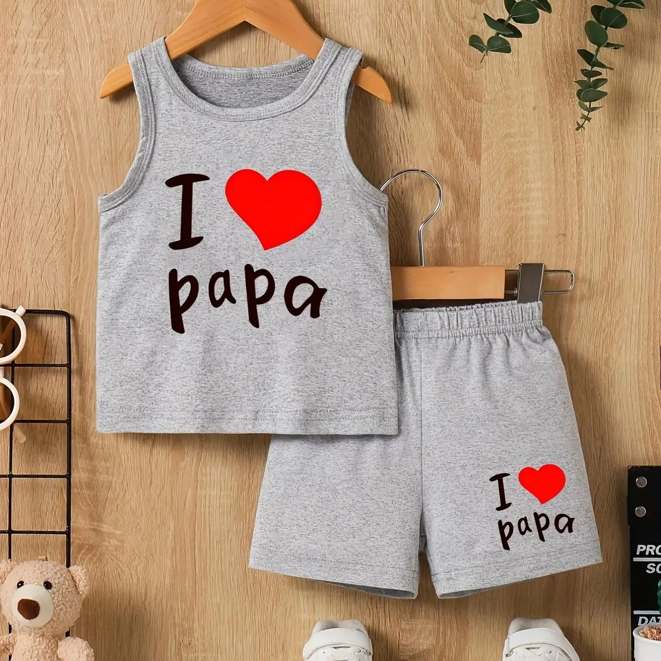 Summer Baby Boys' Round-Neck Letter Print Vest and Shorts Casual 2-Piece Set