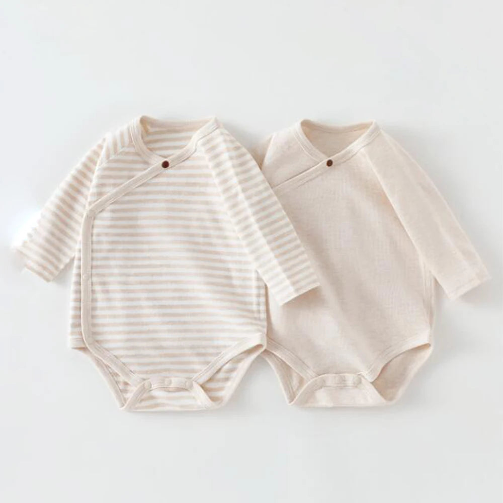 2 Pieces Baby Girl Bodysuit Long Sleeve Cotton Striped Solid Color Spring Autumn Winter Baby Boy Romper Unisex Newborn Clothes