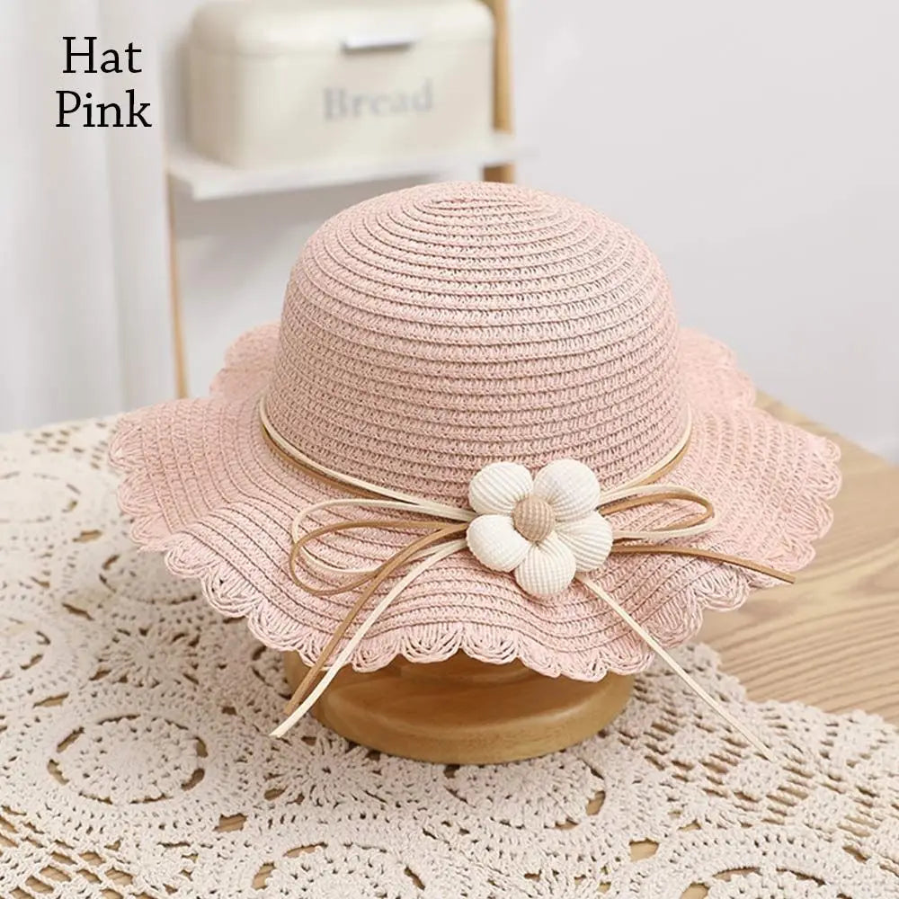 UV Protection Kids Straw Cap Bag Outdoor Spring Summer Breathable Beach Cap Travel Big Brim Sun Hat Children Girls
