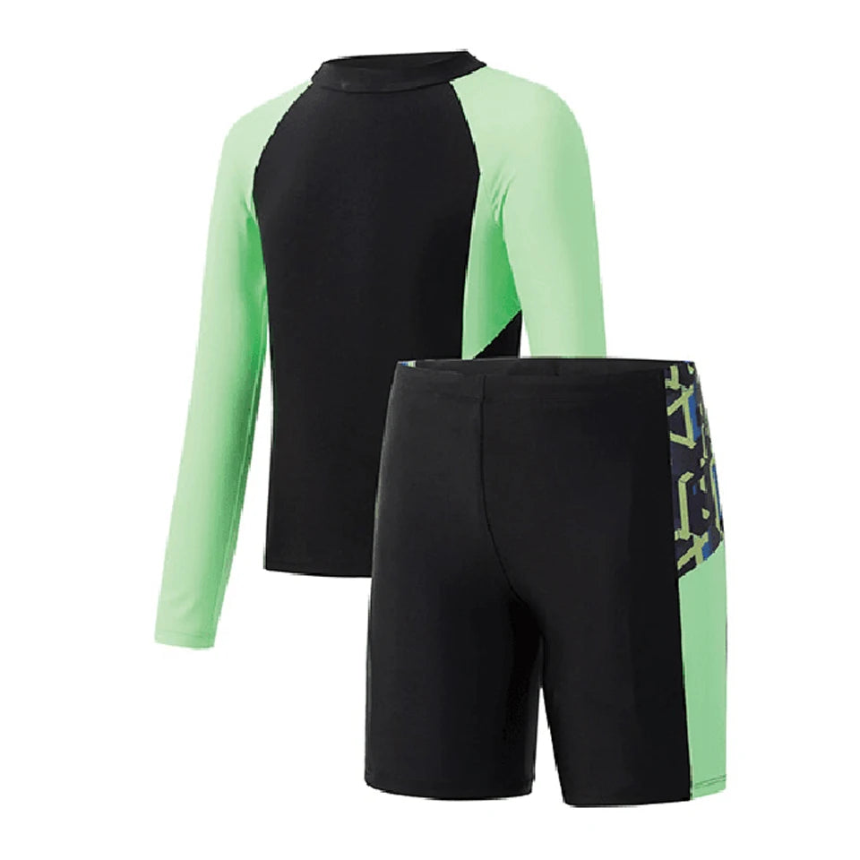 Boys Two Piece Rash Guard Swimsuits Kids Long Sleeve Sunsuit Swimwear Sets Boys Swimsuits UPF50+UV Swimwear Kids 7-14 Years