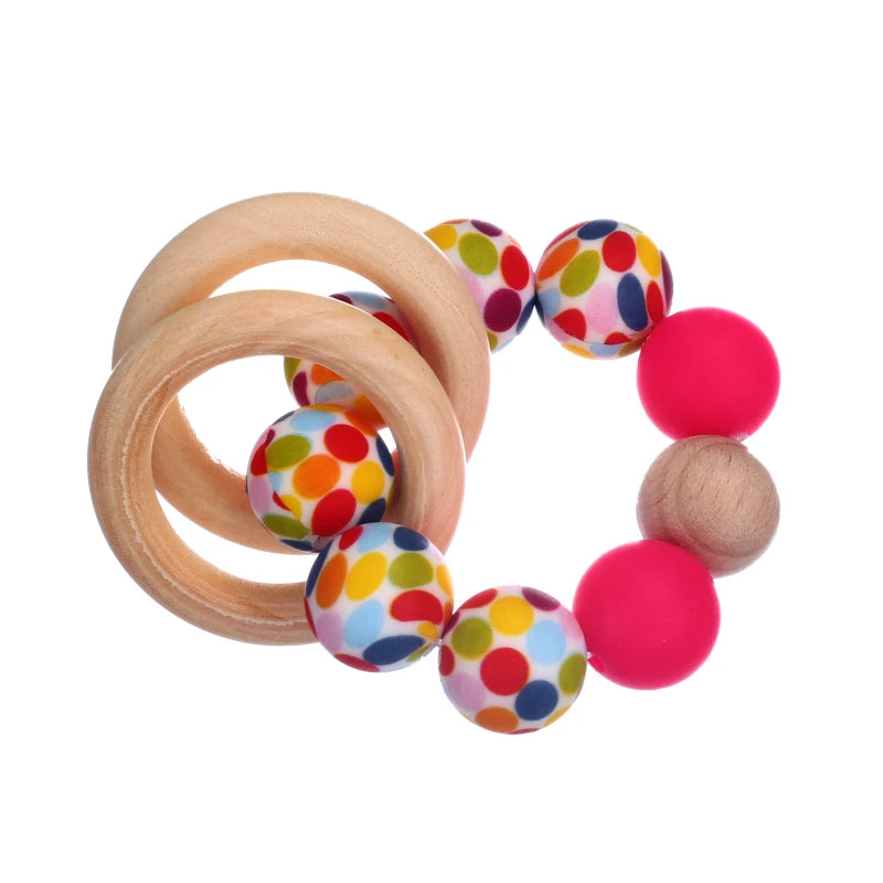 Baby Silicone Teether Ring Pendant Food Grade Silicone Round Beads Bracelet Rattle Toys For Baby Teething Safe Care Chew Toys