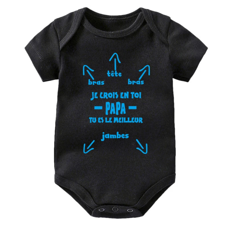 Papa Tu Es Le Meilleur Baby Bodysuit Cute Summer Baby Romper Body Baby Boys Girls Clothes Outfits Cotton Baby Wear Dad's Gift