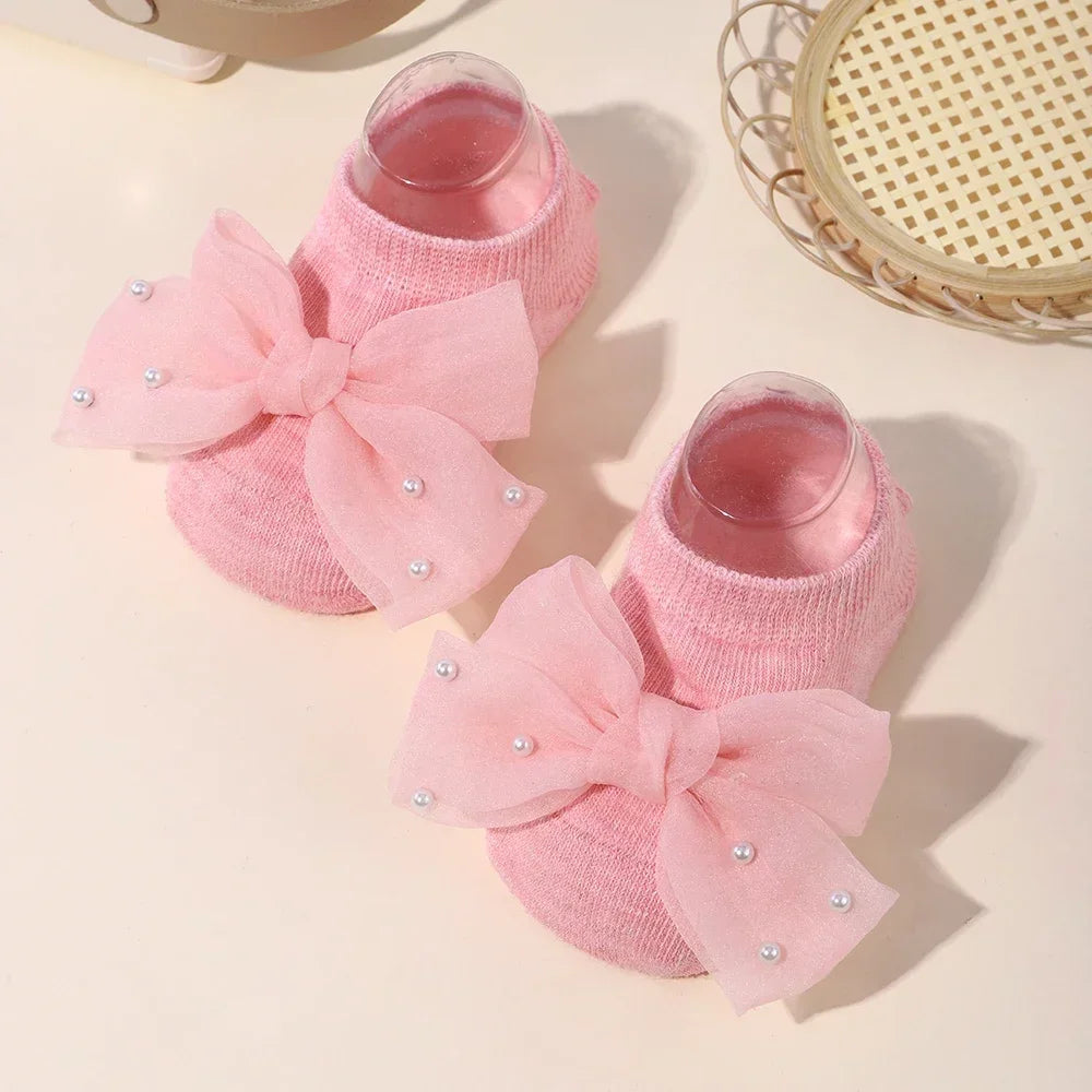 Pretty Newborn Baby Girls Socks Cute Flowers Toddler Princess Anti-skid Leather Soles Infant Soft Elastic Floral Sock Gifts