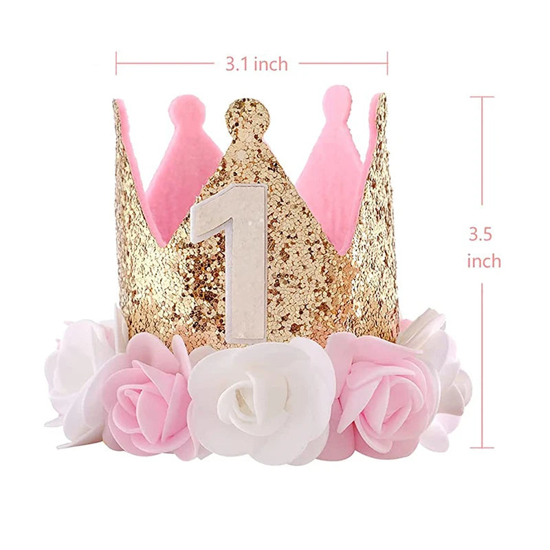 1st Birthday Party Decor Hat Kids 1 2 3 Year Happy Birthday Boy Girl First Birthday Party Baby Shower Decor Pink Kids Crown Hat
